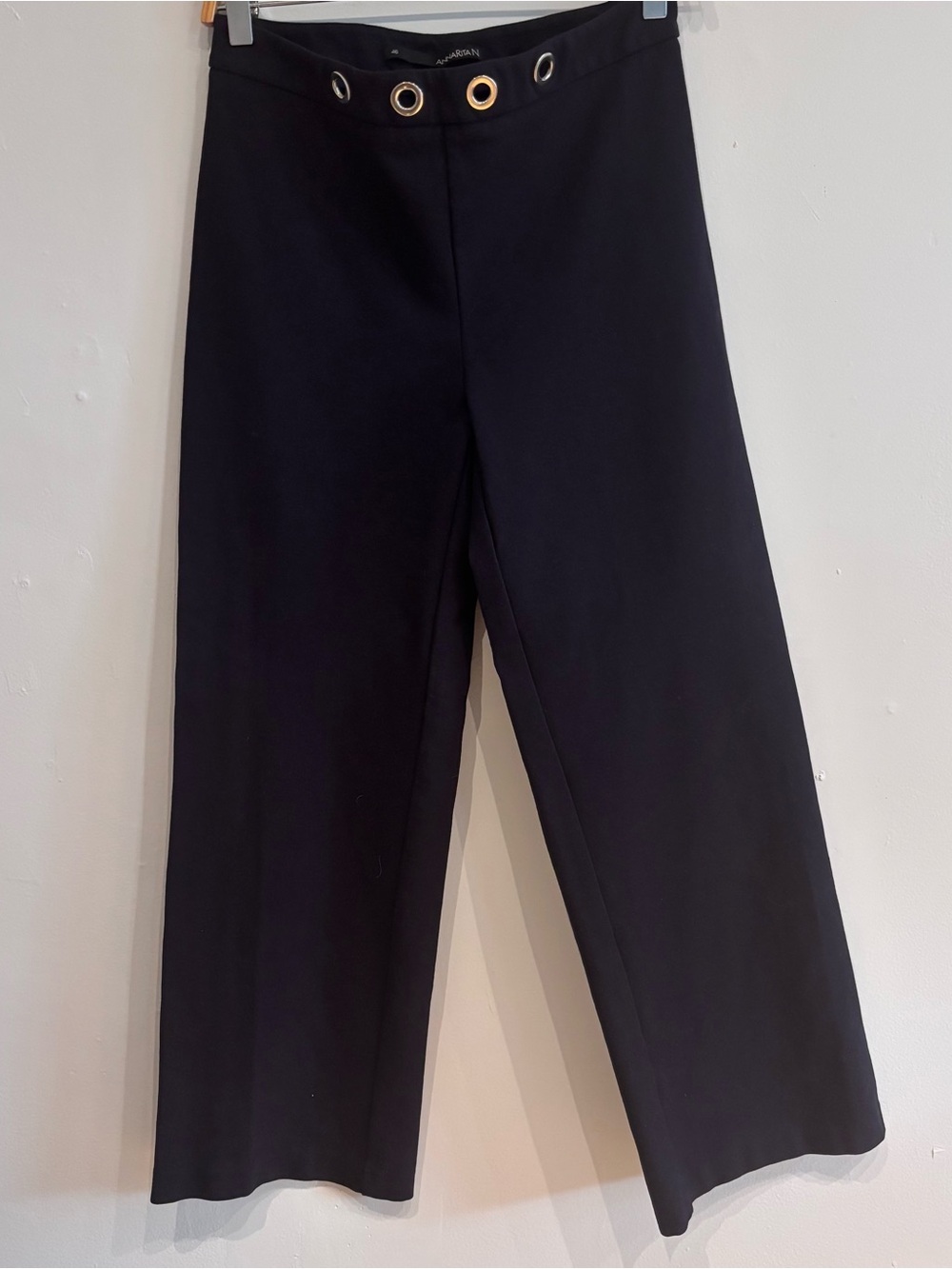 Annarita N Wide Leg Black Pants with Gold Grommet Detail size 46